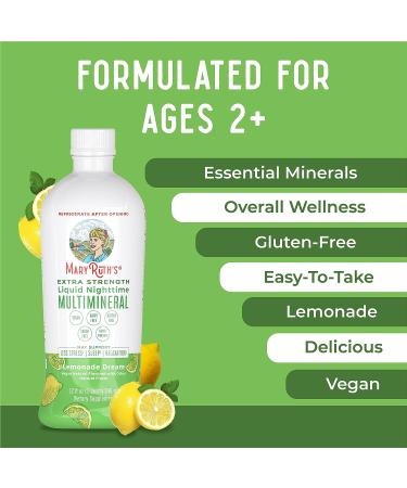 Nighttime Liquid Multimineral Supplement - Sugar Free Sleep Support for Adults & Kids - Magnesium, Calcium & MSM - Lemonade Flavor - Vegan & Gluten Free | 32 Servings - Buy Online on GoSupps.com