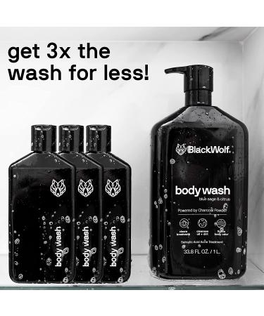 Black Wolf Charcoal Powder Body Wash for Men - 1L | Acne Control & Deep Cleanse with Salicylic Acid - Buy Online on GoSupps.com