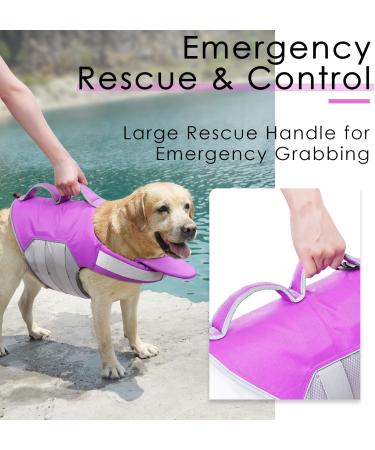 ThinkPet Large Reflective Dog Life Jacket with Rescue Handle - Adjustable and High Buoyancy Purple Vest - Buy Online on GoSupps.com