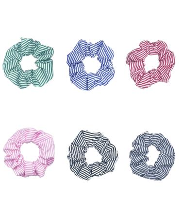 MYlittleKID Accessories Set of 6 Coloured Fabric Stripes Casual Elegant Style Hair Scrunchie Women Girls School Bobble Pony Tail Elastic Band School Work Gym 10cm