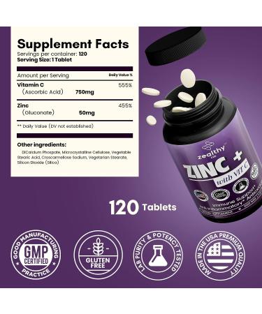 Zealthy Life Zinc + Vitamin C 500mg - 120 Tablets - Buy Online on GoSupps.com