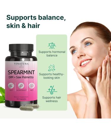 VINATURA Spearmint Leaf Capsules Supplement - Enhanced with DIM & Saw Palmetto for Unwanted Hair Women' Health & Skin *USA Made & Tested* - 1380mg/serving 60 Capsules (30 Servings) - Buy Online on GoSupps.com