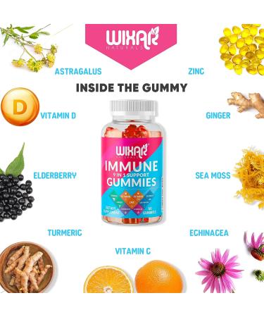 Wixar Naturals 9-in-1 Immune Support Gummies with Elderberry, Vitamin C&D, Zinc, Turmeric & More - 60 Gummies - Buy Online on GoSupps.com