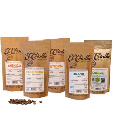 Pack d gustation de grains de caf de sp cialit - Caf s El Criollo | thiopie Colombie Mexique Br sil et Double Label | Caf Gourmand 100% Arabica et torr faction naturelle | Paquet de 5x250g
