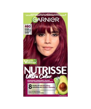 Garnier Nutrisse Ultra Color Permanent Hair Dye Vibrant Long-Lasting Colour Vegan Formula Nourished Hair Protects Hair Against Dryness 460 Cherry Flamingo 1 Application Packaging May Vary RED SHADES 460 Cherry Flamingo