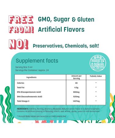 GreenPeach Omega 3 for Kids - 4oz Lemon Flavor Liquid Supplement 525mg Toddler DHA & 800mg EPA Natural Formula Kids Fish Oil - Buy Online on GoSupps.com