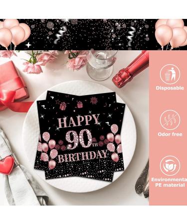Vintage Black Rose Gold Napkins for 90th Birthday - 40 Pack Disposable Cocktail Napkins for Women | Elegant Party Decor - Buy Online on GoSupps.com