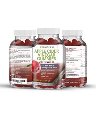 Apple Cider Vinegar Gummies For Weight Loss with Mother  Beet Root & Pomegranate - 1000MG High Potency VEGAN Detox ACV Formula