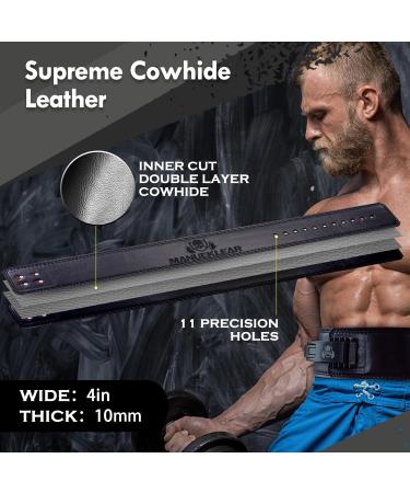 Manuklear 10mm Leather Lift Belt - Premium Weight Lifting Belt for Men & Women XL Black Ultimate Gym & Bodybuilding Support - Buy Online on GoSupps.com