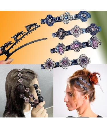 XINCHEN Crystal Flower Hummingbird Hair Clip 4 Pieces Hummingbird Hair Clip with Crystal Flower Fashion Double Layer Mini Hair Clips Sparkling Crystal Stone Braided for Women - Buy Online on GoSupps.com