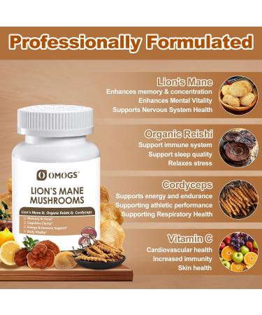 OMOGS Mushroom Complex Supplement Capsules 10:1 Extract Lions Mane Supplement with Cordyceps Reishi for Brain Health Memory Support Focus & Immune System - Buy Online on GoSupps.com