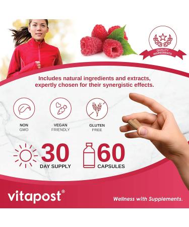 VitaPost Raspberry Ketone Plus - 60 Capsules with African Mango, Green Tea, Apple Cider Vinegar & Kelp - Buy Online on GoSupps.com