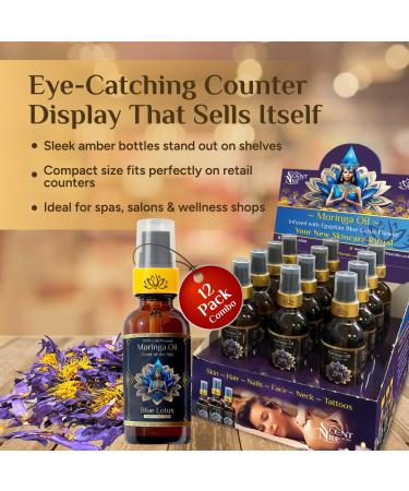 Pure Organic Moringa Oil with Blue Lotus Deep Hydrating & Anti-Aging Ritual Oil for Skin Hair & Nails | Dealer/Distributer Countertop Display 2oz. (12 pack) - Buy Online on GoSupps.com