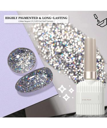 Gel Nail Polish Glitter Sequin Gel Polish UV/LED Soak-Off Gel Nail Varnish Highly Pigmented Shimmer Gel Nail Varnish Long-lasting Nail Glitter for Home Nail Manicure Salon DIY - Buy Online on GoSupps.com