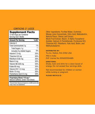 Tru Energy Wellness Shots (12-Pack) | Clean High Caffeine Energy Shots with Green Tea Extract & B Vitamins | Orange Mango Flavored Extra Strength Health Shots - 2 oz (Pack of 12) - Buy Online on GoSupps.com