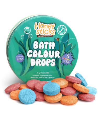 Honeysticks Bath Color Tablets for Kids - Non Toxic Bathtub Color Drops Made with Natural and Food Grade Ingredients - Fragrance Free - Fizzy, Brightly Colored Bathtime Fun, Great Gift Idea - 36 Drops