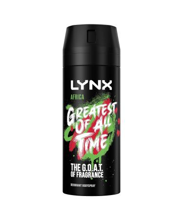 Lynx Africa the G.O.A.T. of fragrance Aerosol Bodyspray 48 hours of odour-busting zinc tech deodorant to finish your style 150 ml 150 ml (Pack of 1) Lynx Africa Body Spray Deodorant