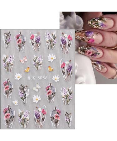 JMEOWIO 6 Sheets 3D Embossed Spring Flower Nail Art Stickers Decals Self-Adhesive 5D Colorful Summer Floral Tulips Nail Supplies Nail Art Design Decoration Accessories - Buy Online on GoSupps.com