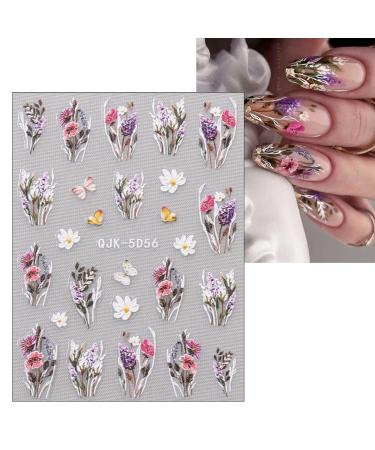 JMEOWIO 6 Sheets 3D Flower Nail Art Stickers | Self-Adhesive Colorful Floral Decals for Summer Nail Design - Buy Online on GoSupps.com
