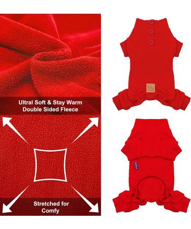 Cyeollo Dog Pajamas - Warm Fleece Thermal Onesie for Small-Medium Dogs | Red Winter Outfits - Buy Online on GoSupps.com