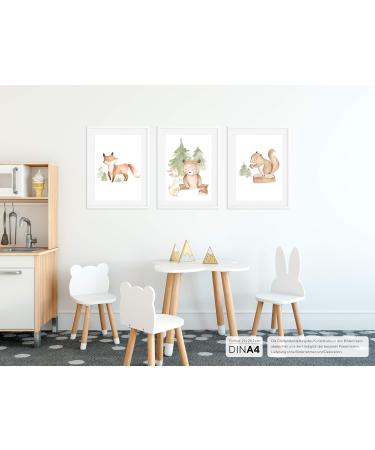 Olgs Baby Room Pictures Set | A4 Children's Room Decor | Premium Animal Wall Posters | Fox Rabbit Bear & More | Ideal for Boys & Girls - Buy Online on GoSupps.com