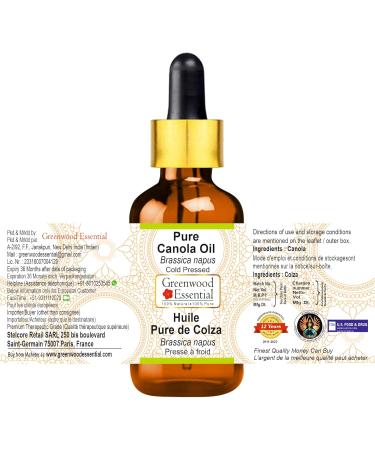 Greenwood Essential Natural Canola Oil - Pure Cold-Pressed Brassica Napus with Glass Droppers | 5ml Therapeutic Quality - Buy Online on GoSupps.com