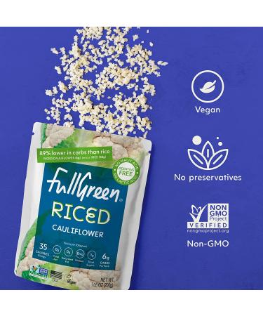 Fullgreen Cauliflower Rice - Low-Carb & Low-Cal - 89% Less Carbs Than Rice - Vegan, Gluten/Grain Free - Non GMO - 6 Pouches - Buy Online on GoSupps.com
