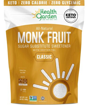 Health Garden Monk Fruit Sweetener, Classic - Non GMO - Gluten Free - Sugar Substitute - Kosher - Keto Friendly (3 lbs) 3 Pound (Pack of 1) - Buy Online on GoSupps.com