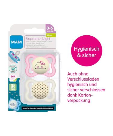 MAM SUPREME Night Pacifier Set - 2 Bright Baby Pacifiers for Healthy Dental Development 0-6 Months Cloud/Star Pink with Pacifier Box - Buy Online on GoSupps.com