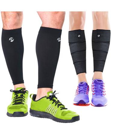 Calf Compression Sleeves and Leg Wraps (4 Piece) Shin Splint Support, Calve Guards for Men and Women - Braces Provide Healthy Circulation Pain Relief for Running, Basketball, Cycling, Maternity Small - Medium Black Calf Sl