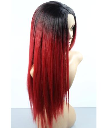 Buy Long Straight Synthetic Wig - Heat Resistant 66cm Red with Black Roots | Natural Look Hair - Buy Online on GoSupps.com