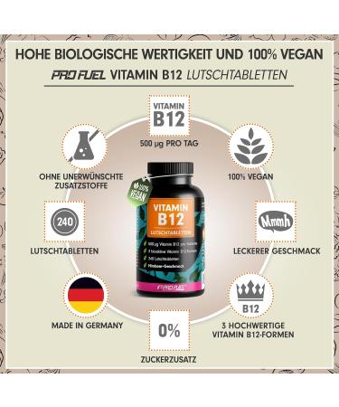 Vitamin B12 Sucking Tablets 240x - 500 g Methylcobalamin Adenosylcobalamine & Hydroxocobalamine - Sugar-Free Vegan Raspberry Flavor - High Dose for Optimal Health - Buy Online on GoSupps.com
