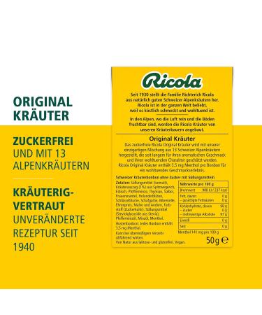 Ricola Original Herbs Candies - 50g Sugar-Free & Vegan Swiss Herbal Treats with 13 Alpine Herbs - Buy Online on GoSupps.com
