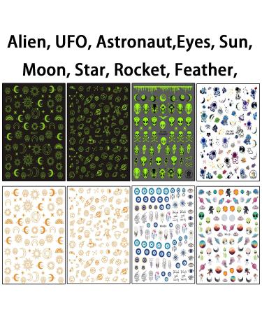 Astronaut Alien Nail Art Stickers | 3D Gold Luminous Decals for Manicure Decor | DIY Nail Transfer Supplies - Buy Online on GoSupps.com