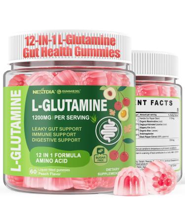 L-Glutamine 1200mg Gut & Immune Support Gummies,Leaky Gut Repair Supplement with Slippery Elm,Marshmallow Root,Ginger Root,Arabinogalactan,Organic Aloe,Vitamin C,Vitamin D3,Zinc,Sugar-Free | 60 Count 60 Count(Pack of 1)