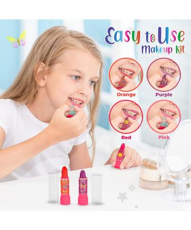 Hot Focus Kids Makeup Kit with Lipsticks & Glitter Eyeshadow - Washable Beauty Set for Girls - Pretend Play Cosmetics Gift - Includes Applicator - Flower Design - Buy Online on GoSupps.com