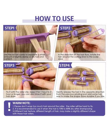 43-Piece Foam Sponge Hair Rollers Set with Stainless Steel Rat Tail Comb - Purple - Buy Online on GoSupps.com