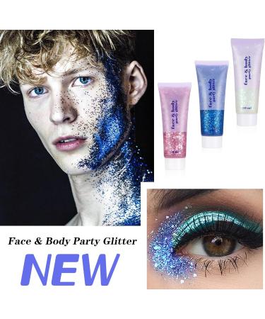 3Pcs Mermaid Sequins Chunky Glitter Gel Kit - 50ml Body, Face, Eye, Hair, Nail Glitter Liquid Gel for Festival Party Makeup - Buy Online on GoSupps.com