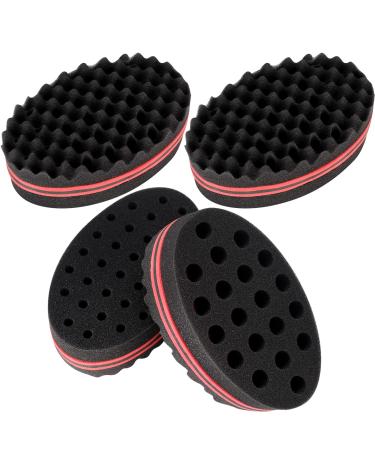 4 Pcs Big and Small Holes Hair Sponge Brushes Afro Coils Hair Curls Brushes Barbers Wave Hair Twist Sponge Brush Double Sides Hairbrushes for Twists and Dreads Home and Barber