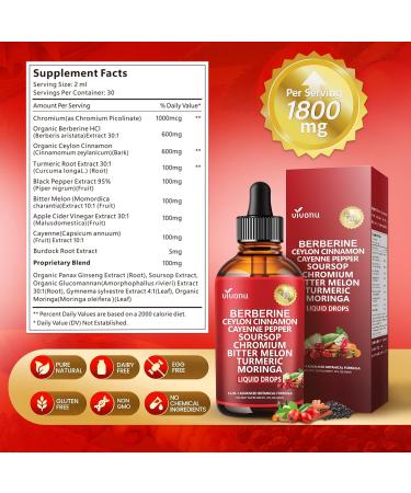 14-in-1 Berberine with Ceylon Cinnamon Supplement Liquid Drops, 1800mg + 30:1 Liposomal Tech with Cayenne Pepper Soursop Chromium Bitter Melon Turmeric Moringa Gymnema Glucomannan, GLP Support 4Bottle - Buy Online on GoSupps.com