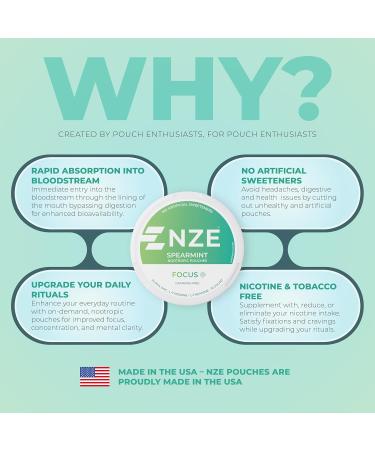 NZE Caffeine Free Nootropic Pouches (Spearmint) - Nootropic Pouches with Alpha GPC L-Tyrosine & L-Theanine - No Sugar or Artificial Sweeteners - 15 Nicotine Free Pouches Per Can - 5 Pack - Buy Online on GoSupps.com