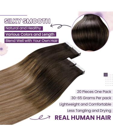 Laavoo Balayage Real Hair Tape-In Extensions | Darkest Brown to Medium Brown Ombre | 50g 20pcs | Smooth Remy Hair - Buy Online on GoSupps.com