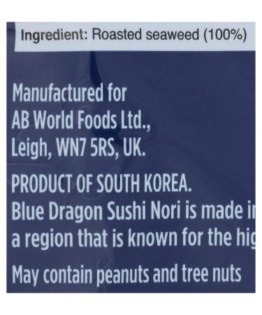 Blue Dragon Sushi Nori 10 Full Sheets - 0.77 Oz | Roasted Seaweed | Gluten-Free & Vegan | 1 Pack - Buy Online on GoSupps.com