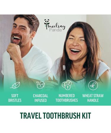 Traveling Panda Wheat Straw Toothbrushes Kit - Charcoal Infused, Soft Bristles, Whitening | Includes 2 Brushes & 40 Charcoal Tabs - Buy Online on GoSupps.com