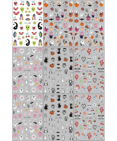 JMEOWIO 9 Sheets Halloween Nail Art Stickers Decals Self-Adhesive Cute Horror Ghost Witchy Spider Web Bat Pumpkin Spook Nail Supplies Nail Art Design Decoration Accessories - Buy Online on GoSupps.com