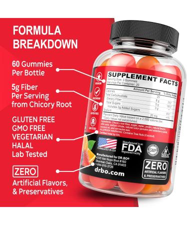 DR. BO Fiber Gummies Colon Cleanse & Ginger - Tasty Gummy Prebiotic Fiber Supplement - Bowel Movement Support for Gut & Stomach Cleansing - Buy Online on GoSupps.com