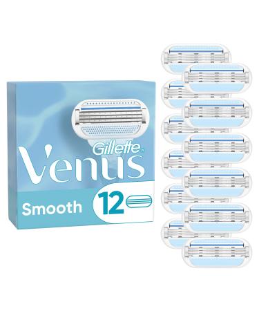 Gillette Venus Smooth Women's Razor Blade Refills, Pack of 12, 3 curve-hugging blades surrounded by protective cushions