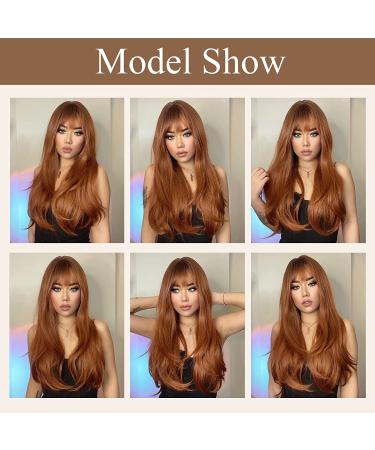 HAIRCUBE Auburn Wigs for Women - Long Wavy Wig with Bangs | Heat Resistant Synthetic Hair for Daily & Party Wear - Buy Online on GoSupps.com