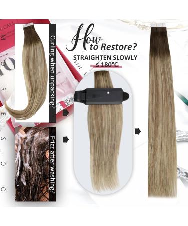 Moresoo 20 Inch Tape in Human Hair Extensions Balayage Brown to Chestnut Brown/Medium Blonde #3/8/22 - 20 Pieces/50g - Real Hair Extensions - Buy Online on GoSupps.com