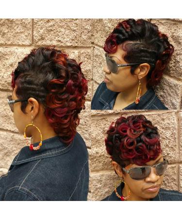 Naseily Short Black and Burgundy Wig Short Curly 2 Tones Synthetic Wigs For Black Women Natural Short Hair Wig (9512-hb)